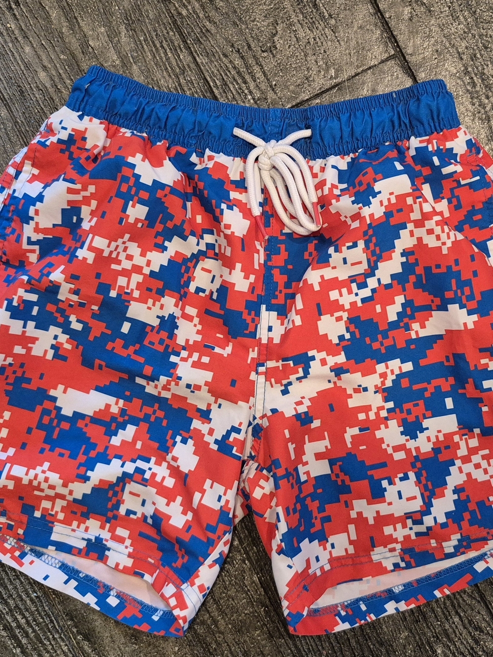 Men's Red, White & Blue Pixel Camo Swim Shorts